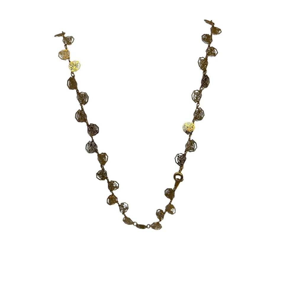 Vintage Rose Necklace‎ Cutout Flowers Gold Tone Chain 28 inches